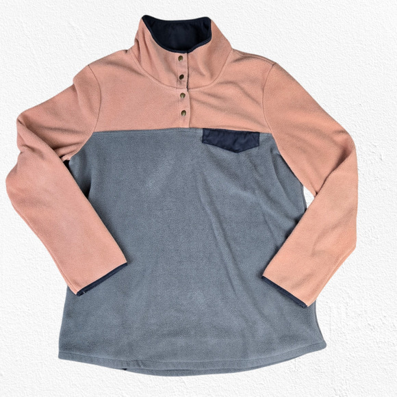 Entro Gray Peach Pink Color Block Mock Neck Fleece Popover Jacket Size Medium - Picture 1 of 7